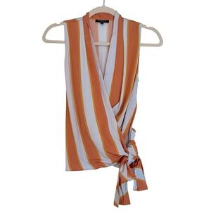 Lafayette 148 New York Wrap Front Sleeveless Blouse Orange Blue XS Contemporary
